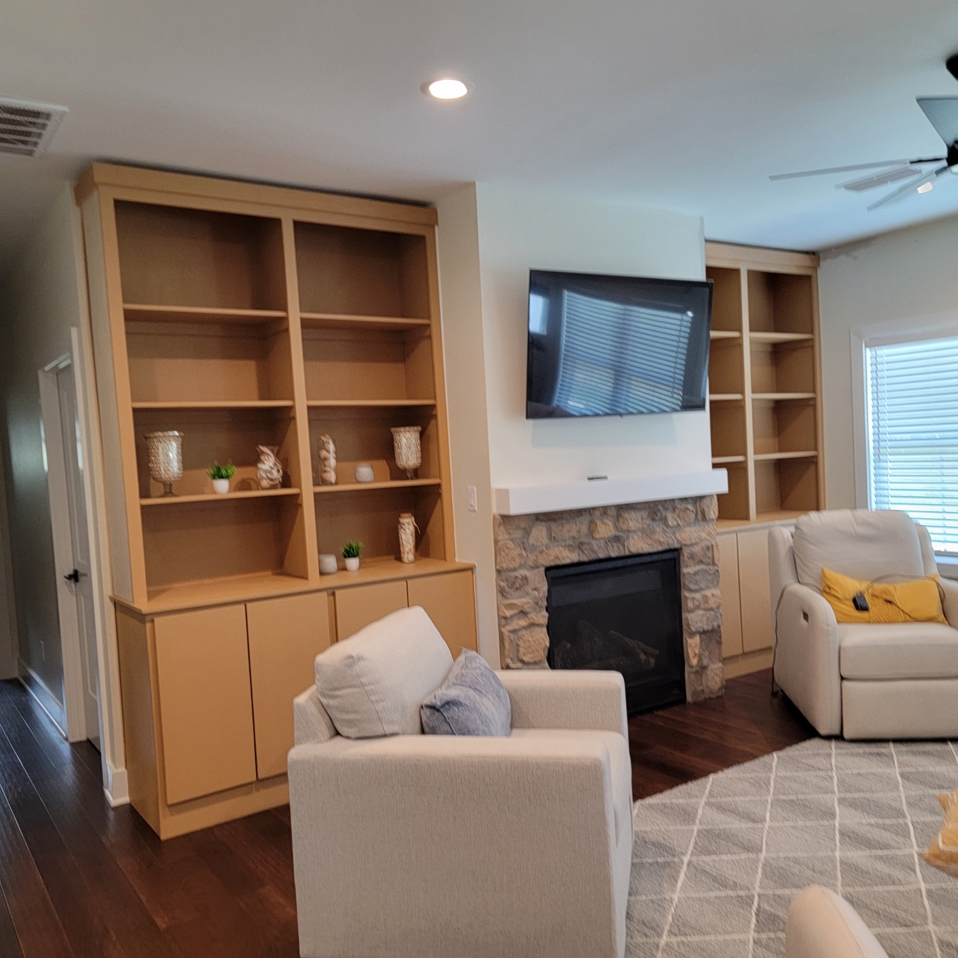 Built-Ins & Stone Fireplace