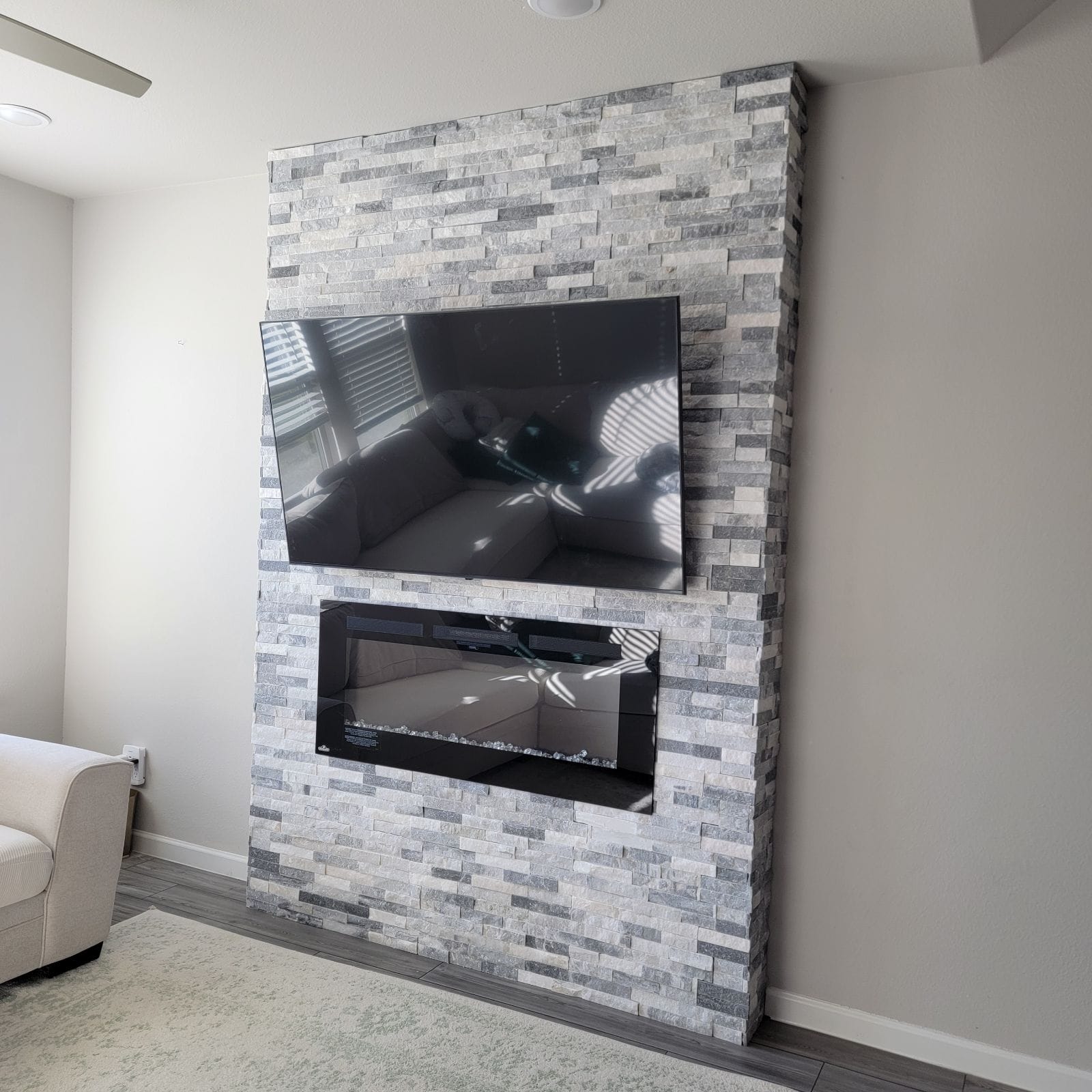 Stacked Stone Fireplace Wall